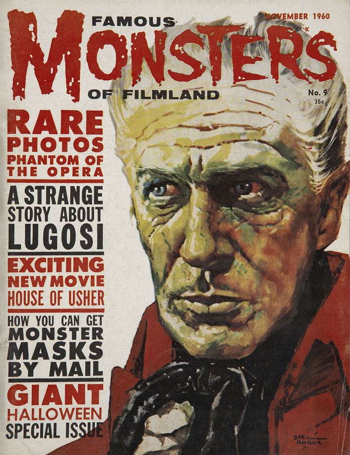 Famous Monsters of Filmland issue 9, featuring Basil Gogos's painting of Vincent Price as Roderick Usher