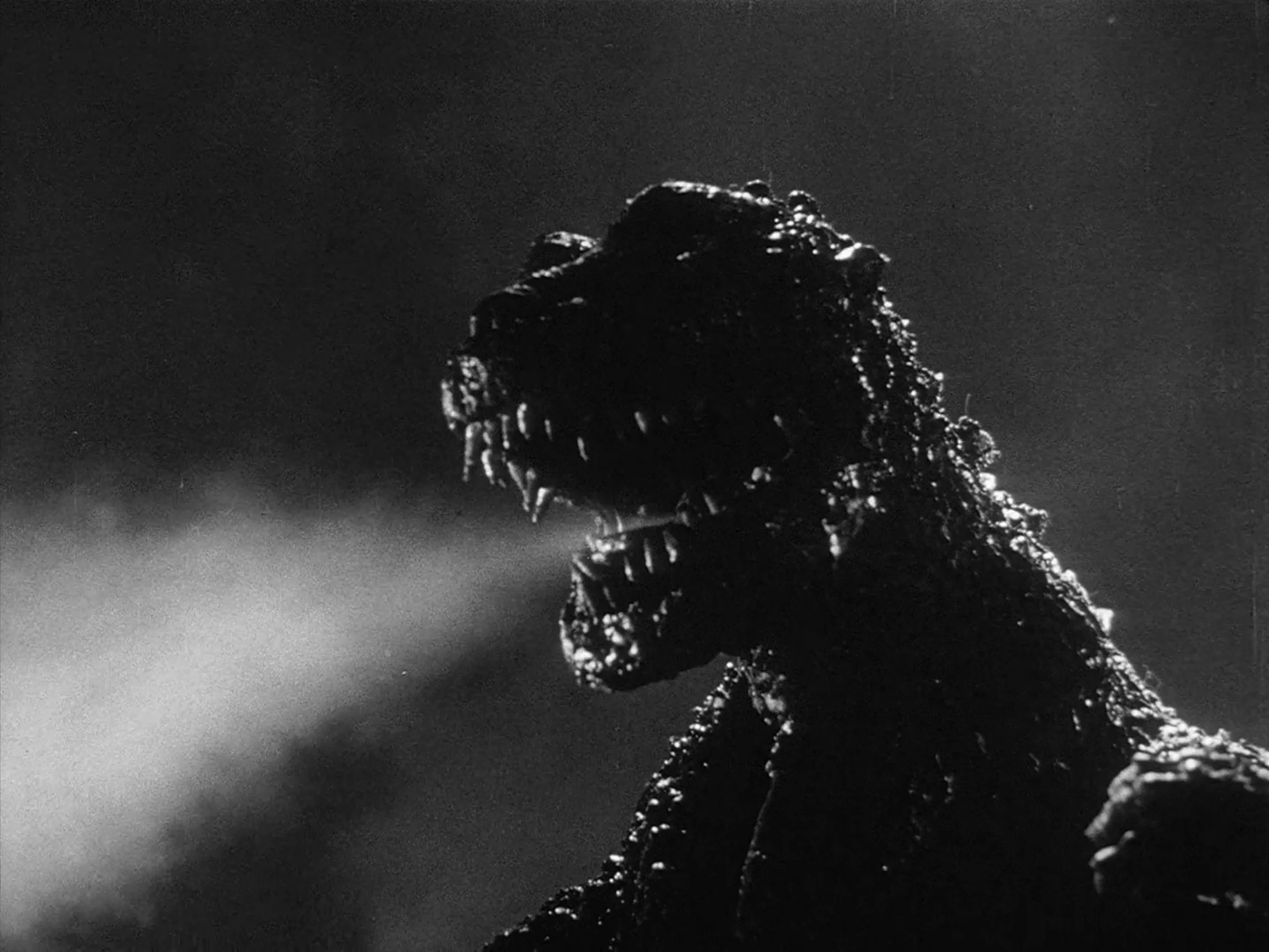 Godzilla unleashing atomic breath in Ishirō Honda's original Godzilla (1954).